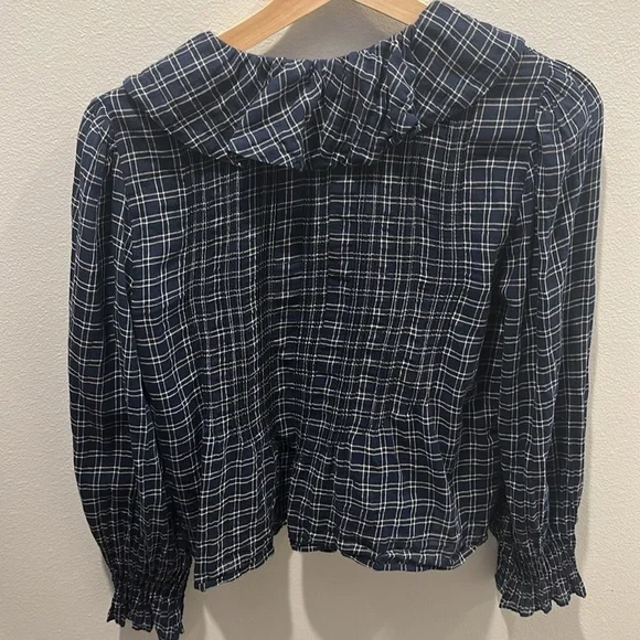 Doen Navy Plaid Ruffle Blouse - Picture 4 of 6
